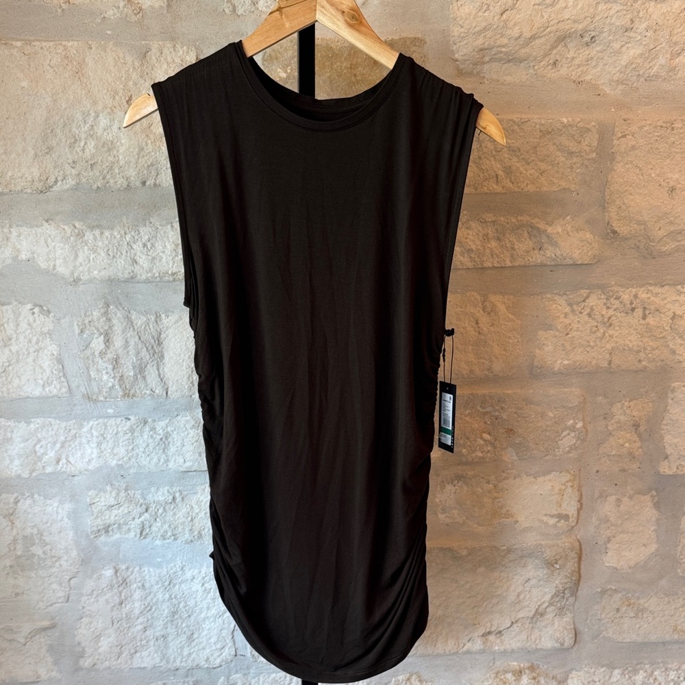 Women's Brown Sleeveless Top with Side Ruching.